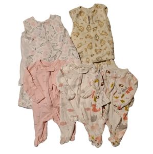 Baby Girl Newborn Sleep Bundle! 2 Sleep Sacks 3 Sleepers/Footies
